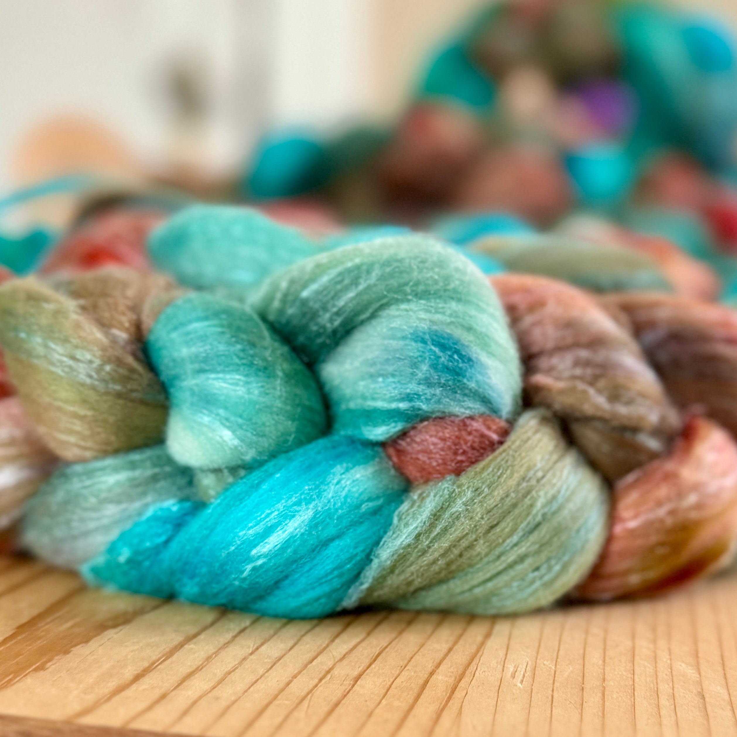 Climate Beneficial Rambouillet/Tussah Silk(80/20) - turquoise to copper (koi pond batch c)